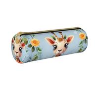 MMSJSBVY Cute Giraffe Flowers Cylinder Pencil Storage Bag, Leather Pencil Pouch, Lovely Large Capacity, Suitable for Students Office Travel Make-Up Brush Storage with Zip