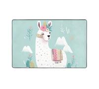 MMSJSBVY Cute Hand Drawn Llama Flannel Floor Mat 60x39 Inches - Soft, Non-Slip, Absorbent Memory Foam Carpet, Suitable For Living Rooms/Bedrooms/Offices -Washable Floor Mat