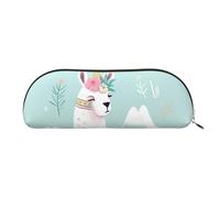 MMSJSBVY Cute Hand Drawn Llama Leather Pencil Pouch - Half Round Organizer with Zipper for Pens, Cosmetics and Travel