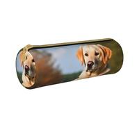 MMSJSBVY Cute Labrador Dog Cylinder Pencil Storage Bag, Leather Pencil Pouch, Lovely Large Capacity, Suitable for Students Office Travel Make-Up Brush Storage with Zip