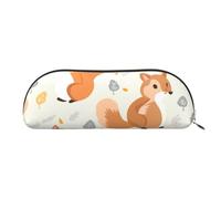 MMSJSBVY Cute Squirrels Leather Pencil Pouch - Half Round Organizer with Zipper for Pens, Cosmetics and Travel