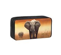 MMSJSBVY Cute Wild Elephant Large Capacity Pencil Case, Oxford Fabric Stationery Organizer with Smooth Zipper for School Office Travel