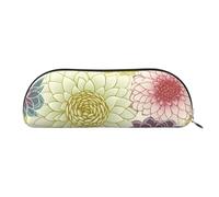 MMSJSBVY Dahlia Flower Leather Pencil Pouch - Half Round Organizer with Zipper for Pens, Cosmetics and Travel