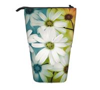 MMSJSBVY Daisy Flowers in Different Featured Framed Retractable Pencil Case Standing Pencil Pouch Oxford Cloth Pen Organizer Zipper Stationery Bag for School Office
