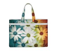 MMSJSBVY Daisy Flowers In Different Featured Framed Stylish Canvas Document Bag, Large Capacity Tote With Dual Zipper Pockets For Commuting And Study