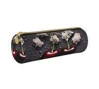 MMSJSBVY Daisy Heart Love Romance Cylinder Pencil Storage Bag, Leather Pencil Pouch, Lovely Large Capacity, Suitable for Students Office Travel Make-Up Brush Storage with Zip