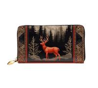MMSJSBVY Deer Bear Buffalo Check Women's Wallet, Leather Wallet with Zip, Long Clutch Bag