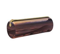 MMSJSBVY Desert Camping Cylinder Pencil Storage Bag, Leather Pencil Pouch, Lovely Large Capacity, Suitable for Students Office Travel Make-Up Brush Storage with Zip