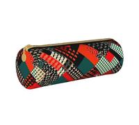 MMSJSBVY Diagonal Geometric Pattern Cylinder Pencil Storage Bag, Leather Pencil Pouch, Lovely Large Capacity, Suitable for Students Office Travel Make-Up Brush Storage with Zip