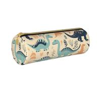 MMSJSBVY Dinosaurs Cylinder Pencil Storage Bag, Leather Pencil Pouch, Lovely Large Capacity, Suitable for Students Office Travel Make-Up Brush Storage with Zip