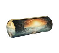 MMSJSBVY Divided Sea Pathway Cylinder Pencil Storage Bag, Leather Pencil Pouch, Lovely Large Capacity, Suitable for Students Office Travel Make-Up Brush Storage with Zip