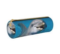MMSJSBVY Dolphin with A Smile Cylinder Pencil Storage Bag, Leather Pencil Pouch, Lovely Large Capacity, Suitable for Students Office Travel Make-Up Brush Storage with Zip