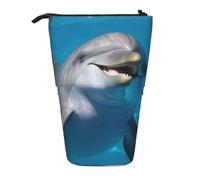 MMSJSBVY Dolphin with A Smile Retractable Pencil Case Standing Pencil Pouch Oxford Cloth Pen Organizer Zipper Stationery Bag for School Office