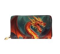 MMSJSBVY Dragon King in Fire Women's Wallet, Leather Wallet with Zip, Long Clutch Bag