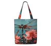 MMSJSBVY Dragonfly On The Flower Canvas Shoulder Tote Bag, Lightweight Polyester Shopping Tote, Reusable Daily Handbag For Work, School And Grocery