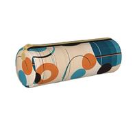 MMSJSBVY Echo Shapes & Circles Cylinder Pencil Storage Bag, Leather Pencil Pouch, Lovely Large Capacity, Suitable for Students Office Travel Make-Up Brush Storage with Zip