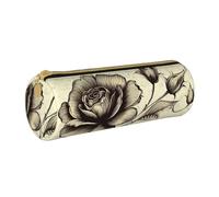 MMSJSBVY Elegant Flower Cylinder Pencil Storage Bag, Leather Pencil Pouch, Lovely Large Capacity, Suitable for Students Office Travel Make-Up Brush Storage with Zip