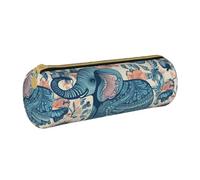 MMSJSBVY Elephant and Flower Cylinder Pencil Storage Bag, Leather Pencil Pouch, Lovely Large Capacity, Suitable for Students Office Travel Make-Up Brush Storage with Zip