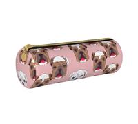 MMSJSBVY English Bulldog Faces Cylinder Pencil Storage Bag, Leather Pencil Pouch, Lovely Large Capacity, Suitable for Students Office Travel Make-Up Brush Storage with Zip