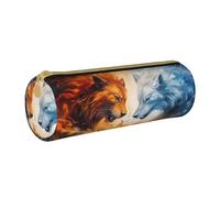 MMSJSBVY Fire Vs Ice Art Cylinder Pencil Storage Bag, Leather Pencil Pouch, Lovely Large Capacity, Suitable for Students Office Travel Make-Up Brush Storage with Zip