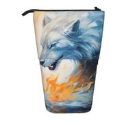 MMSJSBVY Fire Vs Ice Art Retractable Pencil Case Standing Pencil Pouch Oxford Cloth Pen Organizer Zipper Stationery Bag for School Office