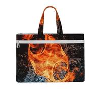 MMSJSBVY Fire Water Stylish Canvas Document Bag, Large Capacity Tote With Dual Zipper Pockets For Commuting And Study