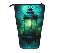 MMSJSBVY Fireflies and Lantern Retractable Pencil Case Standing Pencil Pouch Oxford Cloth Pen Organizer Zipper Stationery Bag for School Office