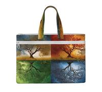 MMSJSBVY Four Season Tree Of Life Stylish Canvas Document Bag, Large Capacity Tote With Dual Zipper Pockets For Commuting And Study