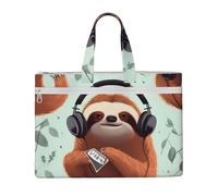 MMSJSBVY Funny Cute Animal Sloth Music Stylish Canvas Document Bag, Large Capacity Tote With Dual Zipper Pockets For Commuting And Study