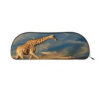MMSJSBVY Giraffe Animals of Africa Leather Pencil Pouch - Half Round Organizer with Zipper for Pens, Cosmetics and Travel