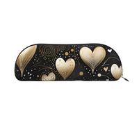 MMSJSBVY Glowing Love Leather Pencil Pouch - Half Round Organizer with Zipper for Pens, Cosmetics and Travel