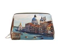 MMSJSBVY Grand Canal in Italy Leather Makeup Bag, Large-Capacity Travel Storage Bag, Dual-Purpose Toiletries and Makeup Bag