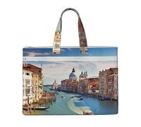 MMSJSBVY Grand Canal In Italy Stylish Canvas Document Bag, Large Capacity Tote With Dual Zipper Pockets For Commuting And Study
