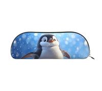 MMSJSBVY Happy Penguin Leather Pencil Pouch - Half Round Organizer with Zipper for Pens, Cosmetics and Travel