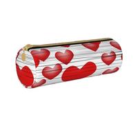 MMSJSBVY Heart Drawn in Lipstick Cylinder Pencil Storage Bag, Leather Pencil Pouch, Lovely Large Capacity, Suitable for Students Office Travel Make-Up Brush Storage with Zip