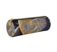 MMSJSBVY Heart Stone Cylinder Pencil Storage Bag, Leather Pencil Pouch, Lovely Large Capacity, Suitable for Students Office Travel Make-Up Brush Storage with Zip
