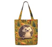 MMSJSBVY Hedgehog Canvas Shoulder Tote Bag, Lightweight Polyester Shopping Tote, Reusable Daily Handbag For Work, School And Grocery