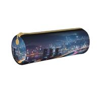 MMSJSBVY Hong Kong Cylinder Pencil Storage Bag, Leather Pencil Pouch, Lovely Large Capacity, Suitable for Students Office Travel Make-Up Brush Storage with Zip