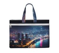 MMSJSBVY Hong Kong Stylish Canvas Document Bag, Large Capacity Tote With Dual Zipper Pockets For Commuting And Study