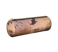 MMSJSBVY Hunting Flying Wild Ducks Cylinder Pencil Storage Bag, Leather Pencil Pouch, Lovely Large Capacity, Suitable for Students Office Travel Make-Up Brush Storage with Zip
