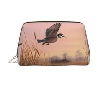 MMSJSBVY Hunting Flying Wild Ducks Leather Makeup Bag, Large-Capacity Travel Storage Bag, Dual-Purpose Toiletries and Makeup Bag