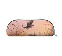 MMSJSBVY Hunting Flying Wild Ducks Leather Pencil Pouch - Half Round Organizer with Zipper for Pens, Cosmetics and Travel