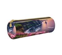 MMSJSBVY Ireland Outdoors County Clare The Cliffs Cylinder Pencil Storage Bag, Leather Pencil Pouch, Lovely Large Capacity, Suitable for Students Office Travel Make-Up Brush Storage with Zip