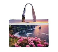 MMSJSBVY Ireland Outdoors County Clare The Cliffs Stylish Canvas Document Bag, Large Capacity Tote With Dual Zipper Pockets For Commuting And Study