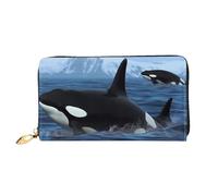 MMSJSBVY Killer Whales Swim Along Women's Wallet, Leather Wallet with Zip, Long Clutch Bag