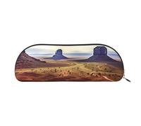 MMSJSBVY Landscape of Monument Valley Leather Pencil Pouch - Half Round Organizer with Zipper for Pens, Cosmetics and Travel