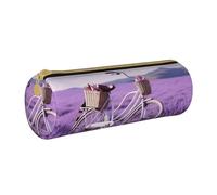 MMSJSBVY Lavender Field Bike Cylinder Pencil Storage Bag, Leather Pencil Pouch, Lovely Large Capacity, Suitable for Students Office Travel Make-Up Brush Storage with Zip