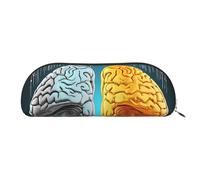 MMSJSBVY Left and Right Brain Functions Leather Pencil Pouch - Half Round Organizer with Zipper for Pens, Cosmetics and Travel
