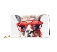 MMSJSBVY Llama with Glasses Women's Wallet, Leather Wallet with Zip, Long Clutch Bag