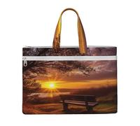 MMSJSBVY Lonely Bench Sunset Stylish Canvas Document Bag, Large Capacity Tote With Dual Zipper Pockets For Commuting And Study